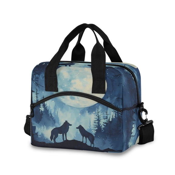 joogoo Silhouette Wolf with Full-moon Insulated Lunch Bags Reusable Cooler Box with Shoulder Strap