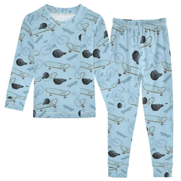 joogoo Skateboard Hats Blue Pajamas Set Long Sleeve Soft Cotton Sleepwear 2 Piece 18M