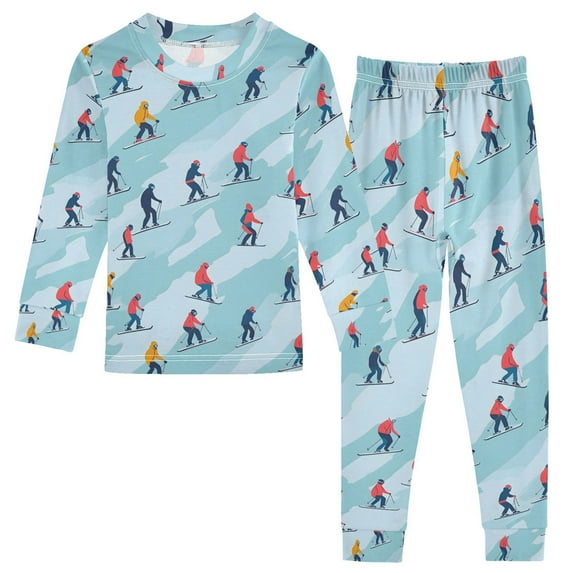 joogoo Skating on Winter Pajamas Set Long Sleeve Soft Cotton Sleepwear 2 Piece 24M