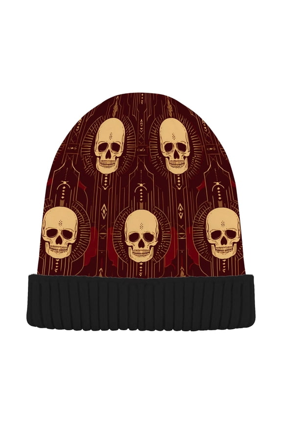 Skeleton Mandala Beanie Hats Cuffed Winter Warm Knit Thick Beanies