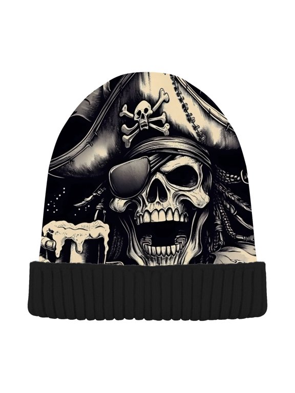 Skeleton Pirate Bone Beanie Hats Cuffed Winter Warm Knit Thick Beanies