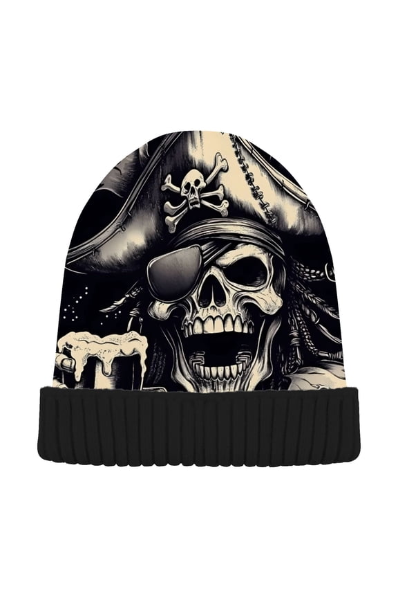 Skeleton Pirate Bone Beanie Hats Cuffed Winter Warm Knit Thick Beanies