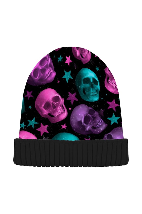 Skeleton Stars Beanie Hats Cuffed Winter Warm Knit Thick Beanies