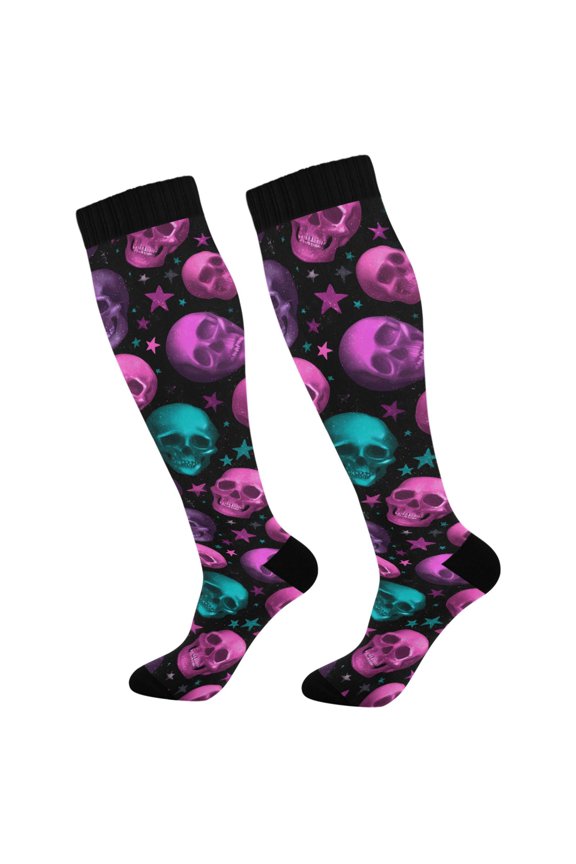 Skeleton Stars Socks Women Men Knee High Sock