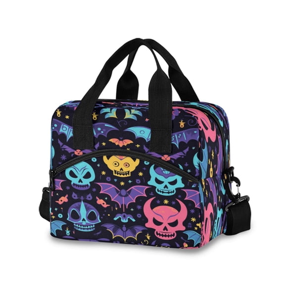 joogoo Skeletons Bats Devil Magic Insulated Lunch Bags Reusable Cooler Box with Shoulder Strap