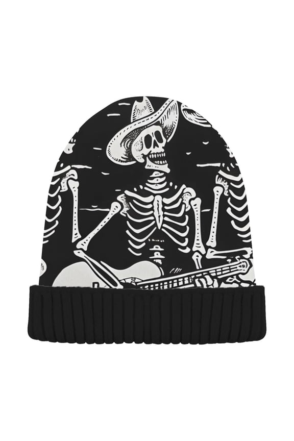 Skeletons Play Guitar Beanie Hats Men Women Cuffed Skull Cap Winter Warm Knit Thick Beanies