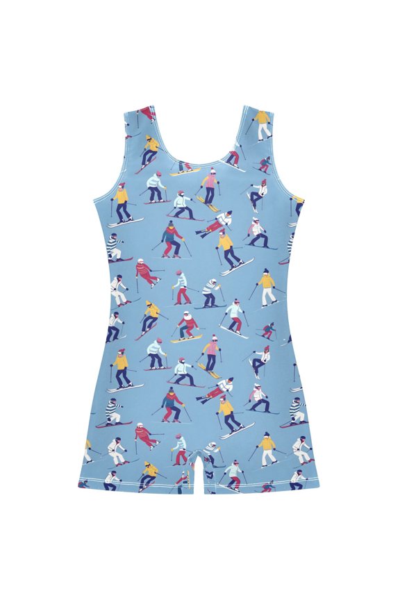 Skier Skating Pattern Girls Leotards Gymnastics Tumbling Outfit Biketard Unitard 9-10Years