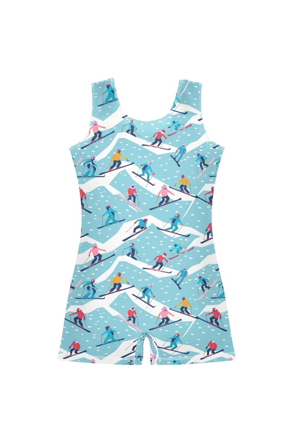 Skiers Skating Pattern Girls Leotards Gymnastics Tumbling Outfit Biketard Unitard 5-6Years