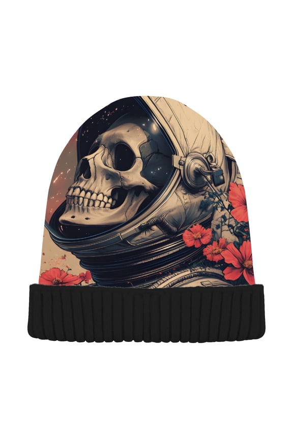 Skull Astronaut Flower Beanie Hats Cuffed Winter Warm Knit Thick Beanies