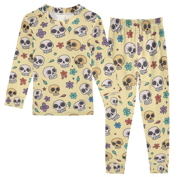 joogoo Skull Flowers 2 Piece Long Sleeve Tee and Pants Cotton Pajama Set 8Y