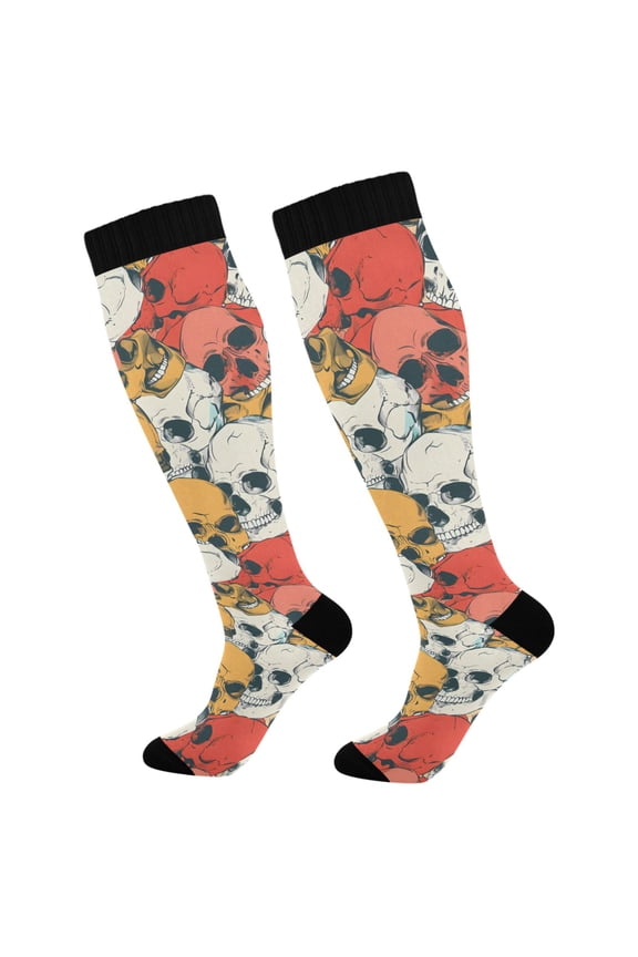 Skull Head Hand Drawn Socks Women Men Knee High Sock