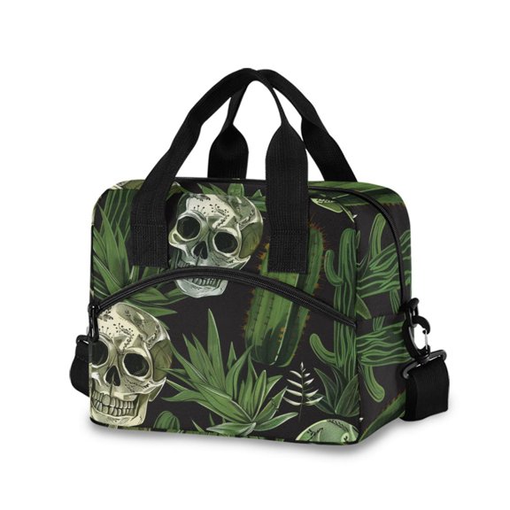 joogoo Skull Leaves Cactus Insulated Lunch Bags Reusable Cooler Box with Shoulder Strap