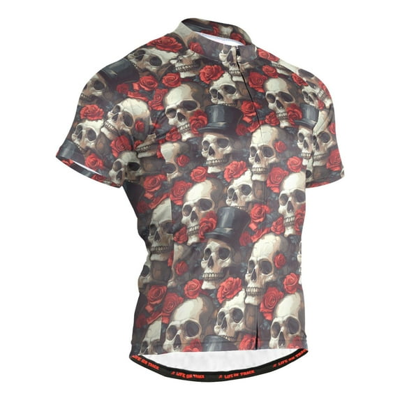 joogoo Skull Roses Flower-p1 Men's Cycling Jerseys Mountain Bike Short Sleeve Tops S