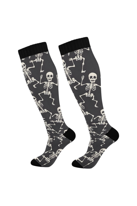 Skull Skeleton Dancing Socks Women Men Knee High Sock