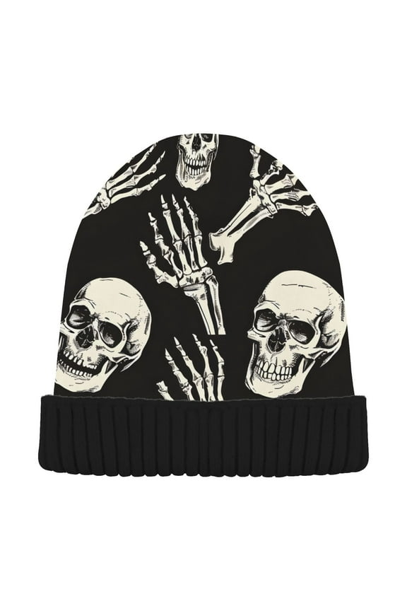 Skull Skeleton Hands Beanie Hats Men Women Cuffed Skull Cap Winter Warm Knit Thick Beanies