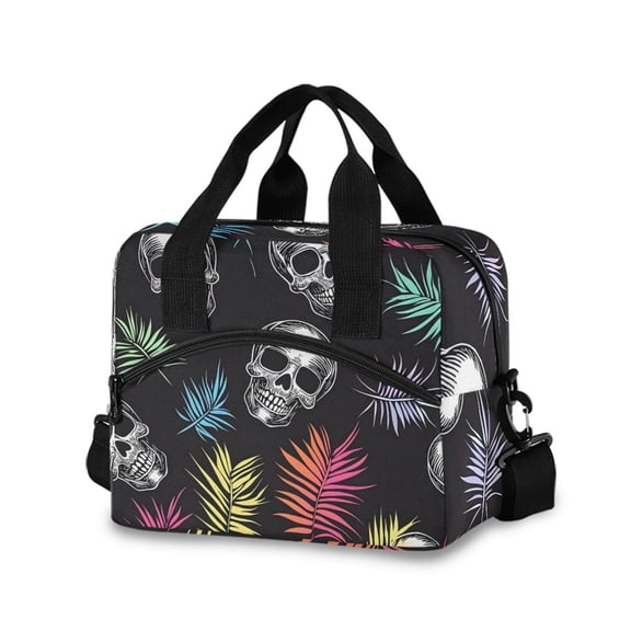 joogoo Skull Tropical Leaf Insulated Lunch Bags Reusable Cooler Box with Shoulder Strap