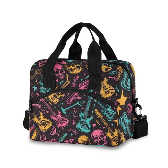 joogoo Skull and Guitars Insulated Lunch Bags Reusable Cooler Box with Shoulder Strap