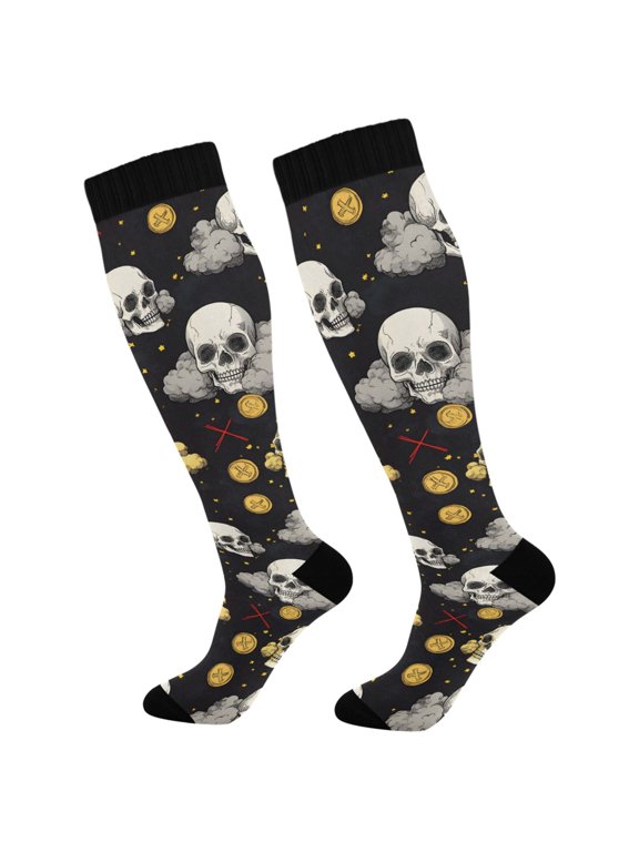 Skull on Clouds Long Socks Women Men Knee High Sock