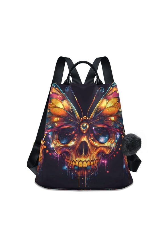 Skull with Butterfly Backpack Purse for Women Anti Theft Fashion Daypack Shoulder Bag