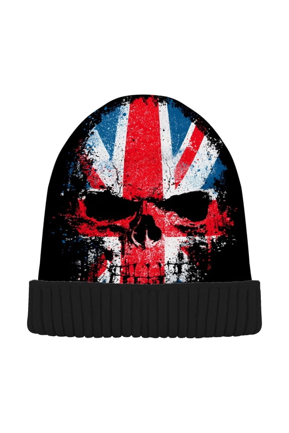 Skull with Flag Beanie Hats Cuffed Winter Warm Knit Thick Beanies