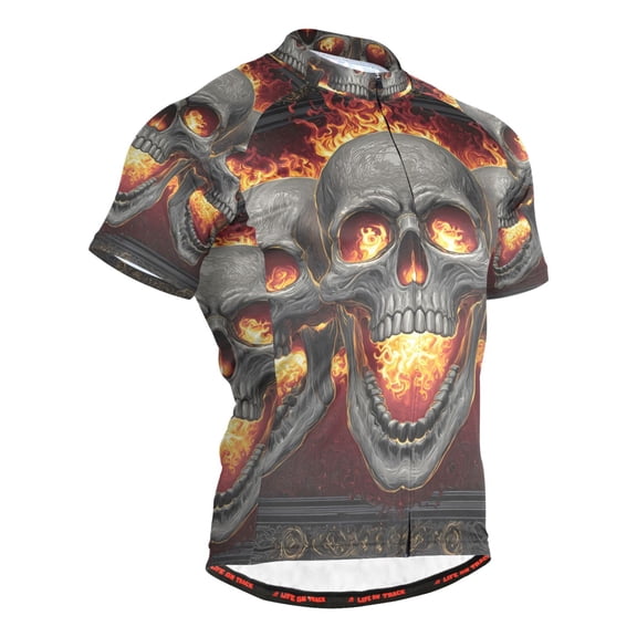 joogoo Skull with Flame Men's Cycling Jerseys Mountain Bike Short Sleeve Tops L