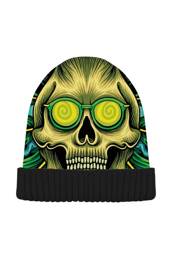 Skull with Mushroom Beanie Hats Men Women Cuffed Skull Cap Winter Warm Knit Thick Beanies