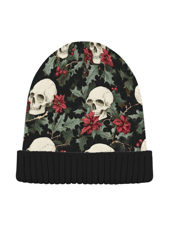 Skulls Cherry Beanie Hats Cuffed Winter Warm Knit Thick Beanies
