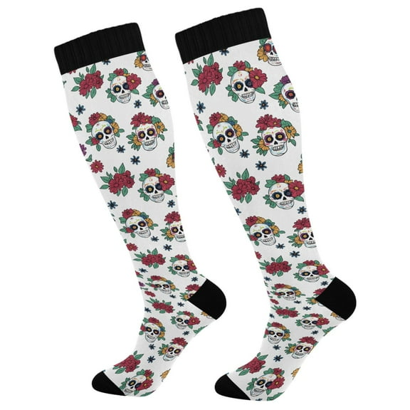 joogoo Skulls Flowers Long Socks Women Men Knee High Sock