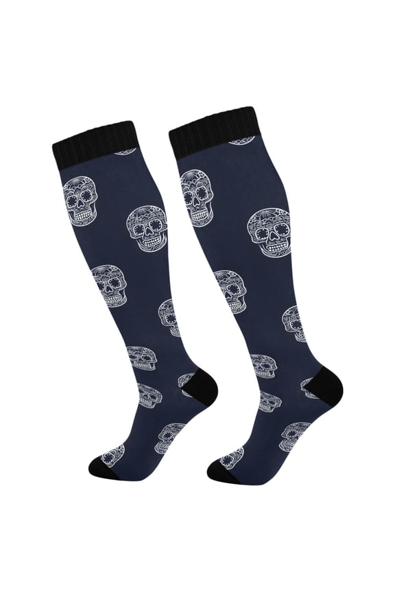 Skulls Pattern Socks Women Men Knee High Sock