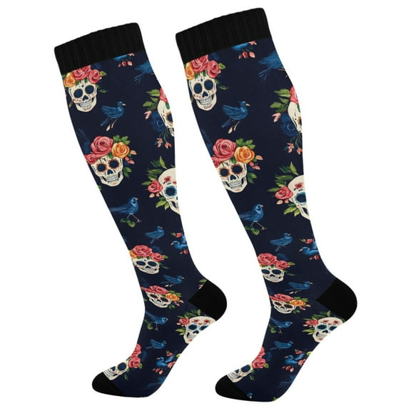 joogoo Skulls Roses Long Socks Women Men Knee High Sock