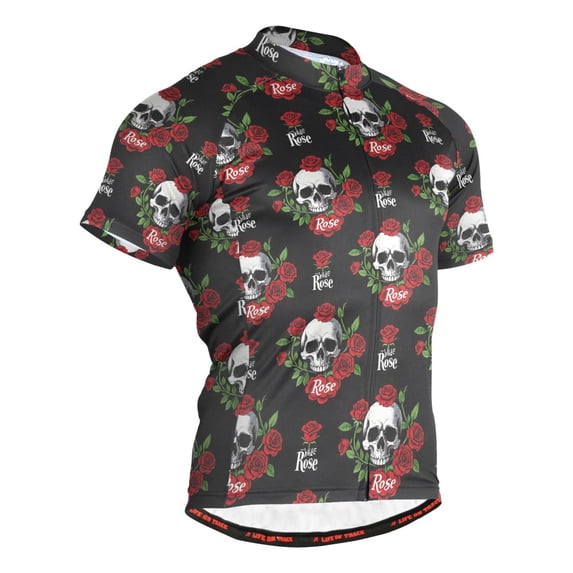joogoo Skulls Roses Pattern Men's Cycling Jerseys Mountain Bike Short Sleeve Tops S