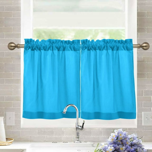 joogoo Sky Blue Curtains Sets Half Window Cafe Farmhouse Tier 2 Panels Short Curtain Rod Pocket 27"W x 36"L