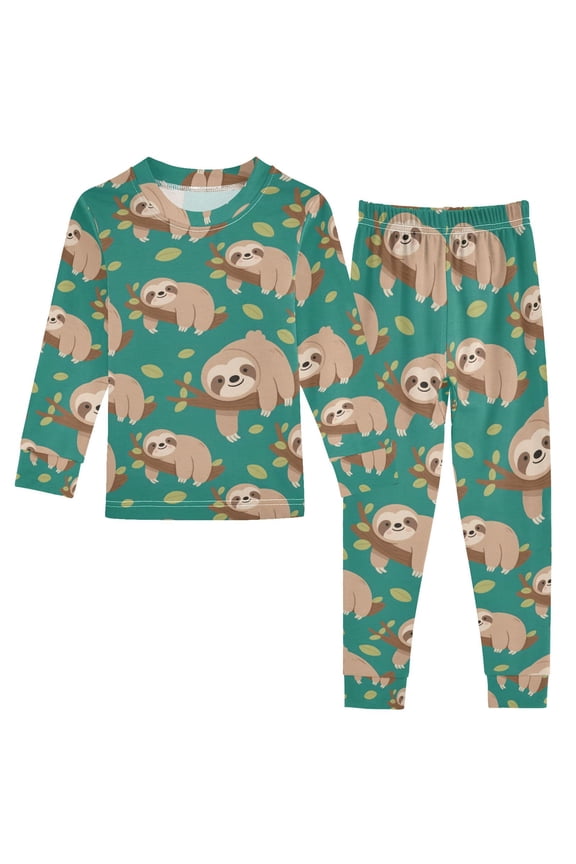 Sloth on Tree Branch Pajamas Set Long Sleeve Soft Cotton Sleepwear 2 Piece 18M