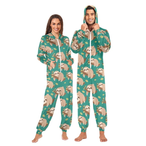joogoo Sloth on Tree Branch Unisex Adults Onesies Pajamas Jumpsuits XL