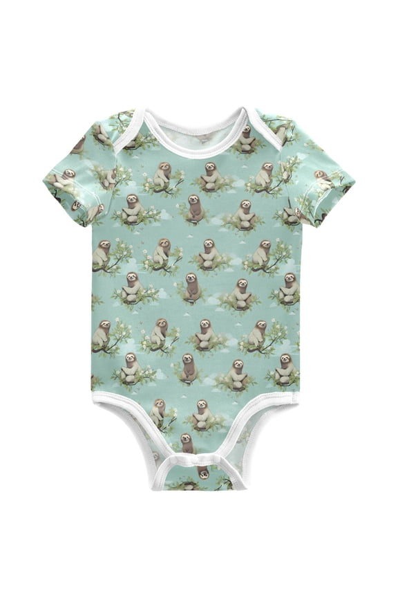 Sloth with Leaves Pattern Baby Bodysuits Short Sleeve Cotton Onesies Clothes 3Months