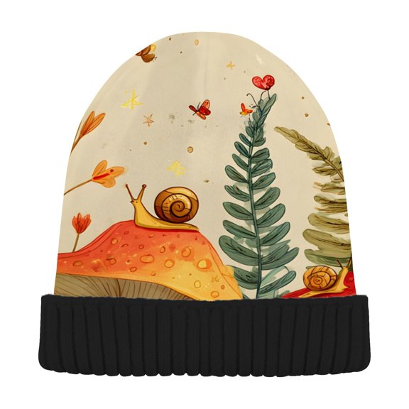 joogoo Snail on Mushrooms Beanie Hats Cuffed Winter Warm Knit Thick Beanies