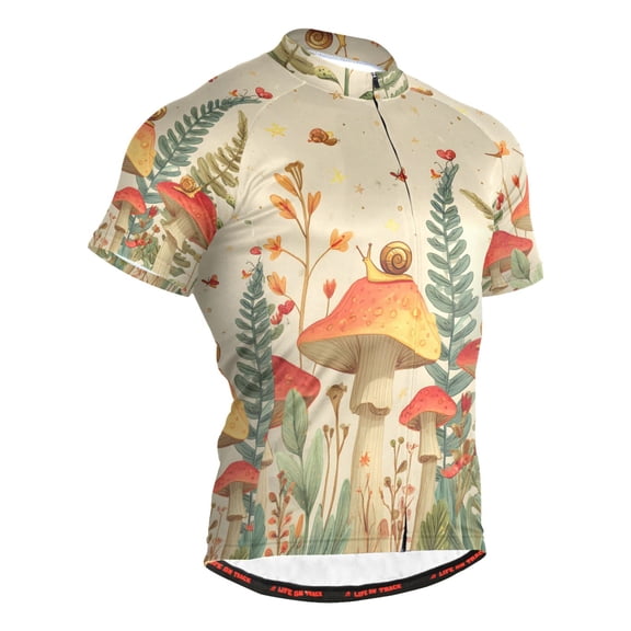 joogoo Snail on Mushrooms Pattern Men's Cycling Jerseys Mountain Bike Short Sleeve Tops 2XL