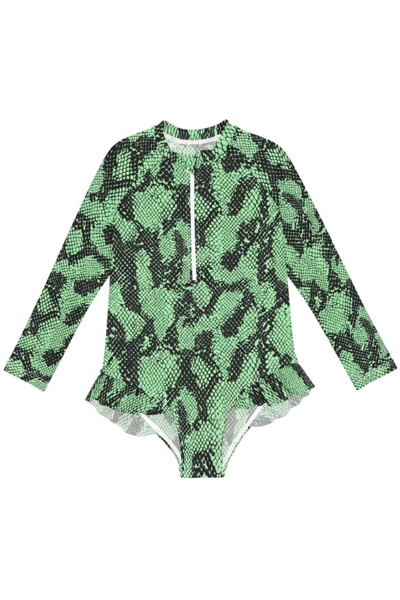 Snake Pattern-1 Pattern Girls One-Piece Swimsuits UPF 50+ Long Sleeve Rash Guard Bathing Suit 5-6 Years