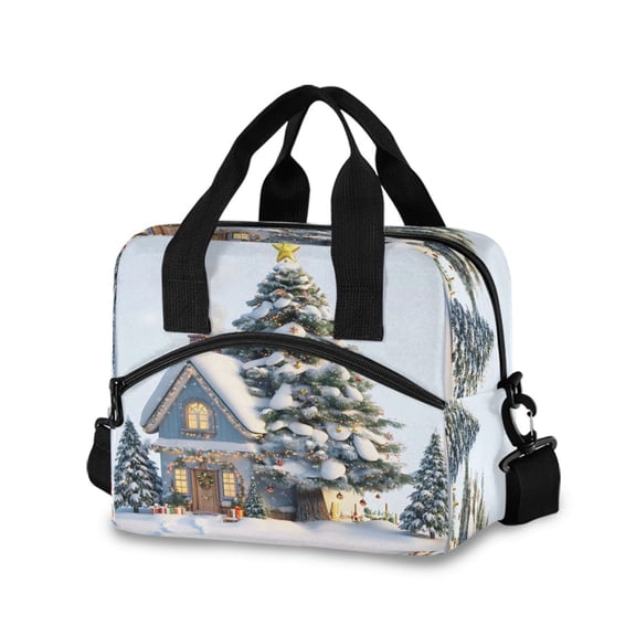 joogoo Snow Christmas Tree Insulated Lunch Bags Reusable Cooler Box with Shoulder Strap