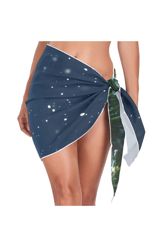 Snow on Christmas Tree Women's Beach Sarong Bathing Suit Wrap Swimwear Cover Ups M