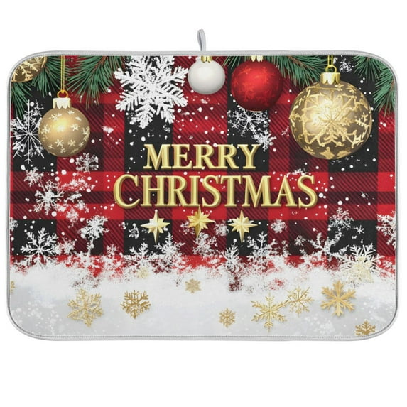 joogoo Snowflake Checkered Christmas Dish Drying Mat Kitchen Counter Absorbent Drying Pad 16x18 in Drainer Rack