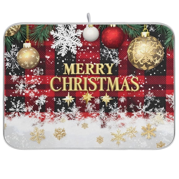 joogoo Snowflake Checkered Christmas Dish Drying Mat Kitchen Counter Absorbent Drying Pad 16x18 in Drainer Rack