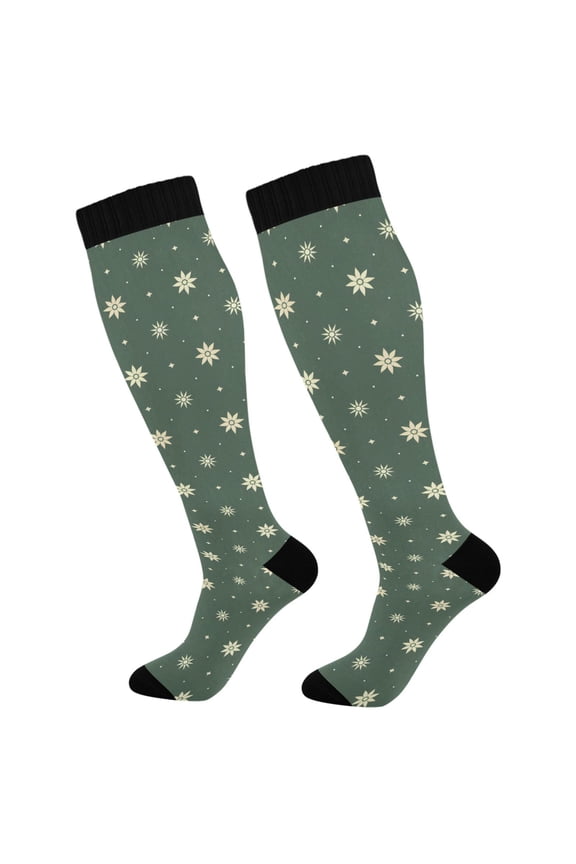 Snowflakes Christmas Pattern Socks Women Men Knee High Sock