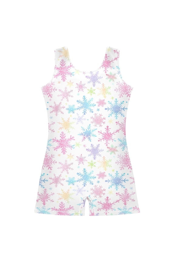 Snowflakes Colorful Pattern Girls Leotards Gymnastics Tumbling Outfit Biketard Unitard 7-8Years