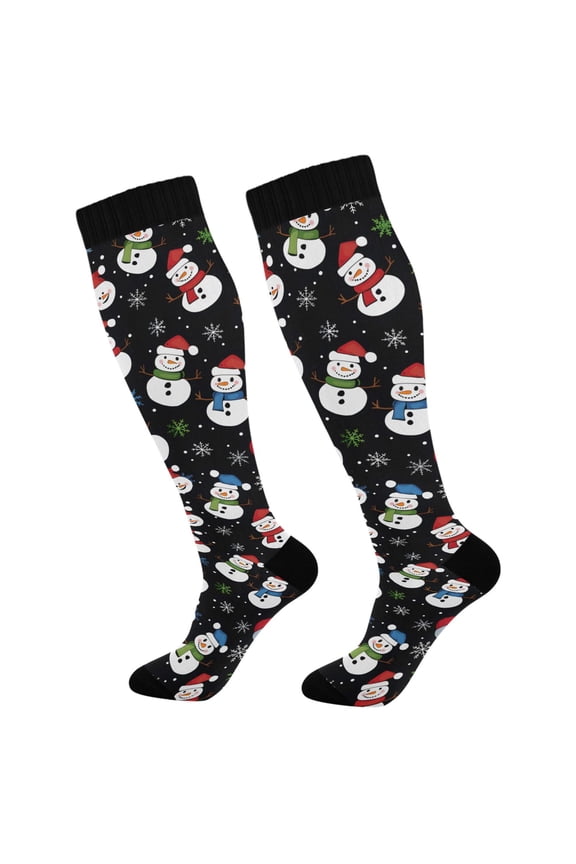 Snowflakes Cute Snowman Socks Women Men Knee High Sock