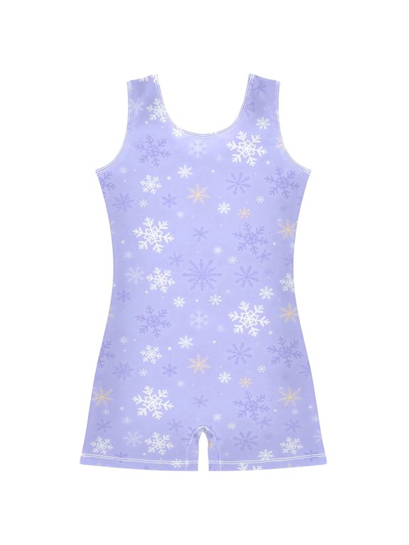 Snowflakes Pattern Girls Leotards Gymnastics Tumbling Outfit Biketard Unitard 9-10Years