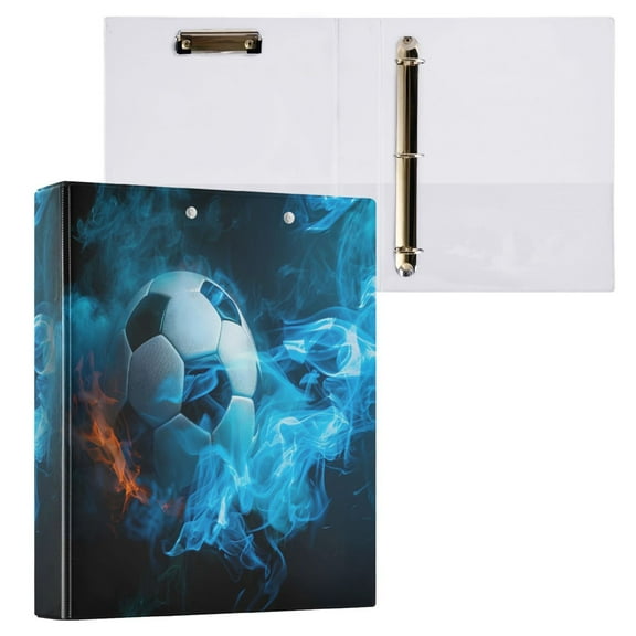 joogoo Soccer Ball with Fire Hardcover 3 Ring Binder 1.5" Round Rings Interior Pockets Binders Organizer 1 Pack