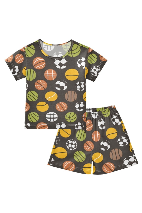 Soccer Balls Football-z1 Pajama Sets Short Sleeve Cotton 2-Piece Sleepwear 10Y