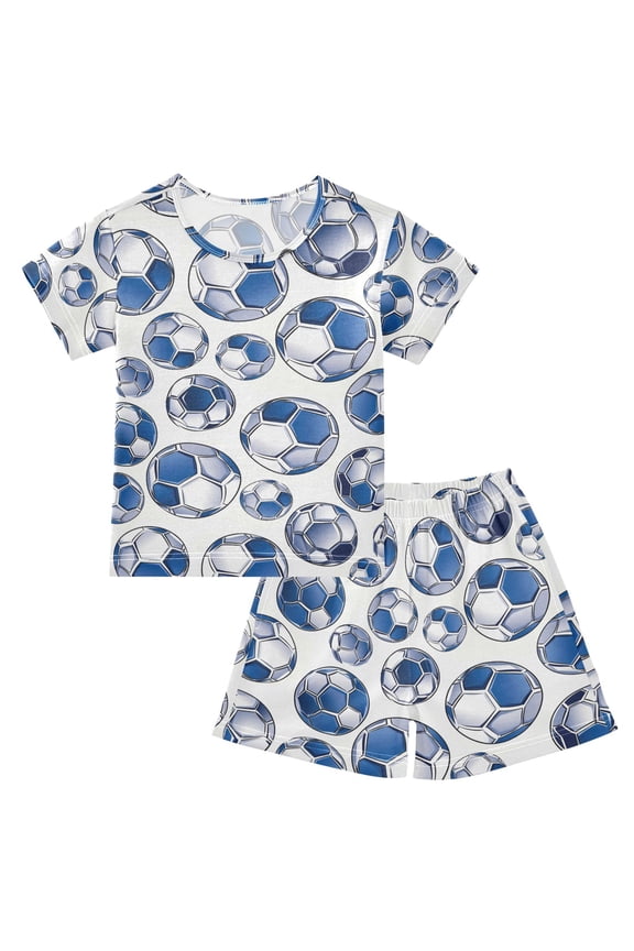 Soccer Balls Pajama Sets Short Sleeve Cotton 2-Piece Sleepwear 8Y