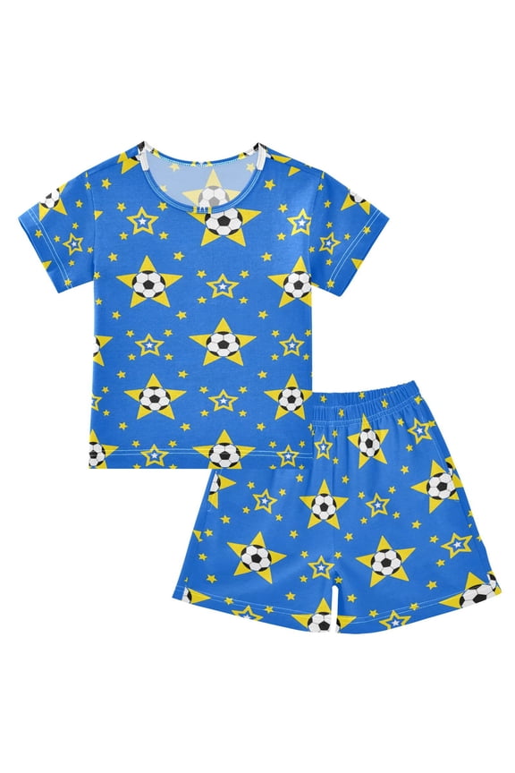 Soccer Football Stars Pajama Sets Short Sleeve Cotton 2-Piece Sleepwear 10Y